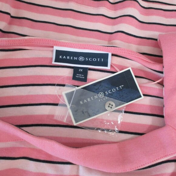 Karen Scott Plus Striped Pullover Cotton Top - Picture 5 of 6